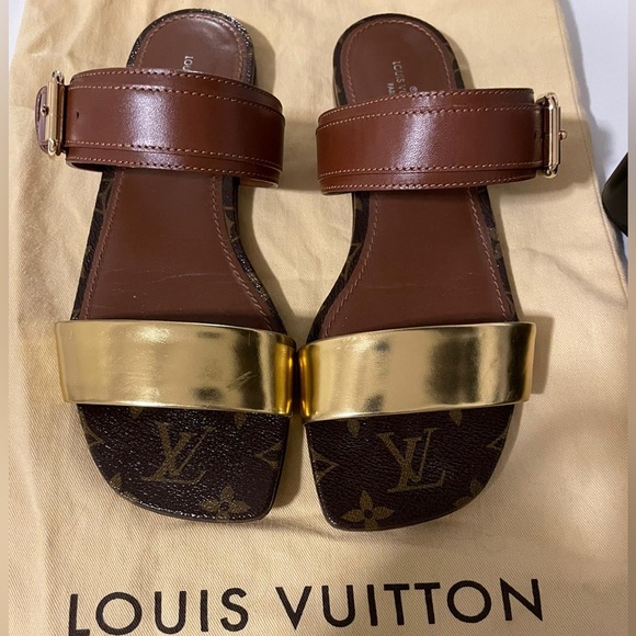 Louis Vuitton brown & gold sandals/flats/mules - Picture 1 of 5